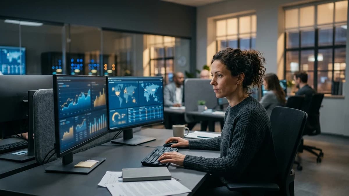 Trucking analyst studying freight operations data