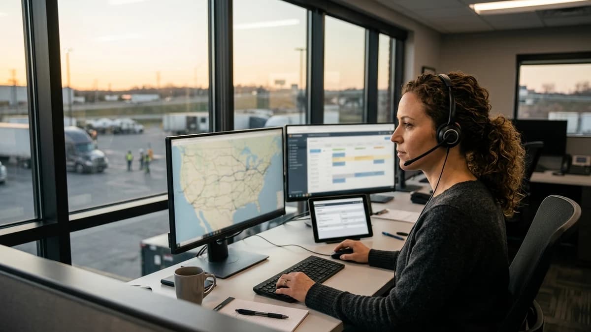 Trucking support specialist coordinating dispatch and fleet workflows