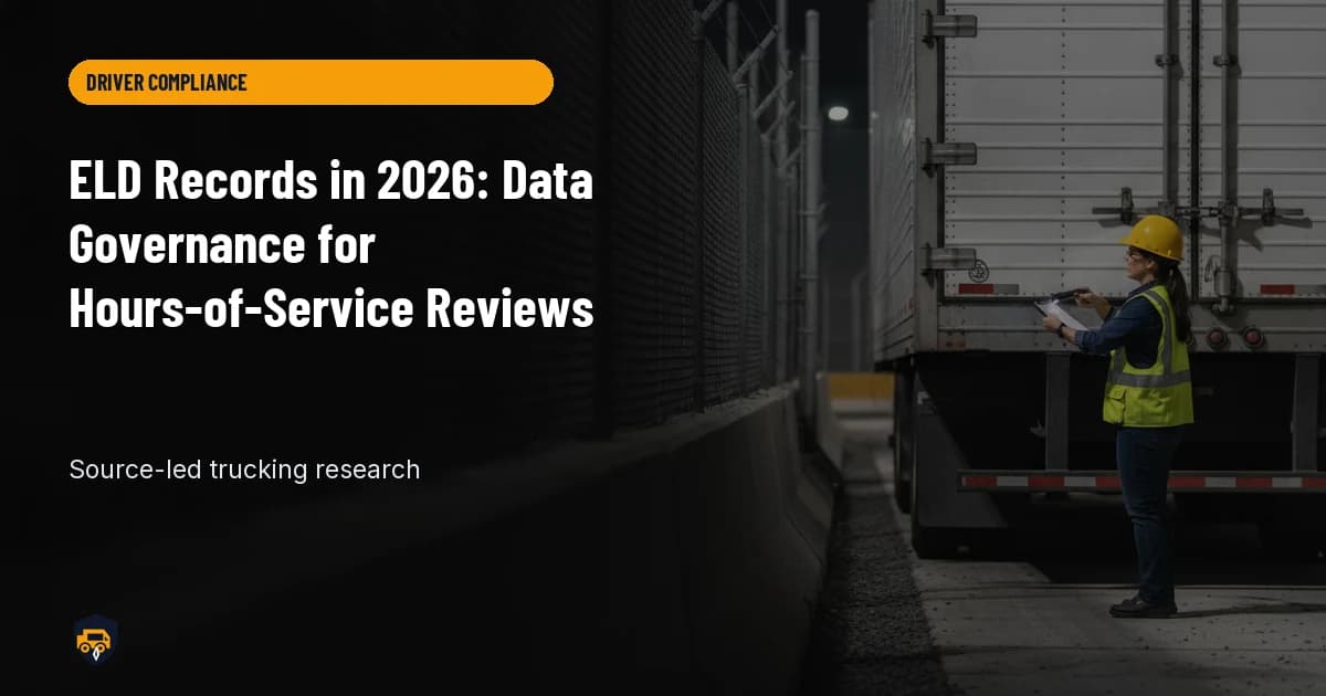 Trucking operations visual for ELD Records in 2026: Data Governance for Hours-of-Service Reviews